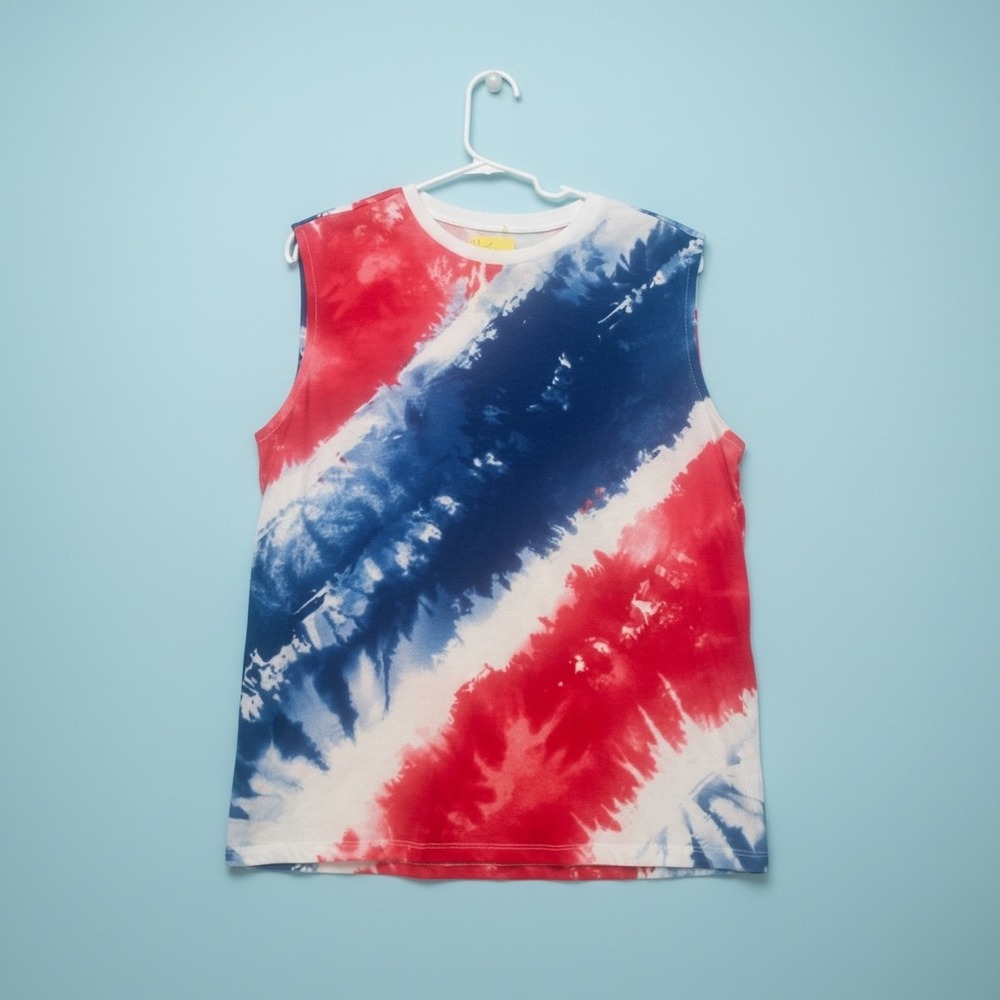 Kids Red White Blue Tie Dye Sleeveless Shirt Patriotic Summer Tank Top
